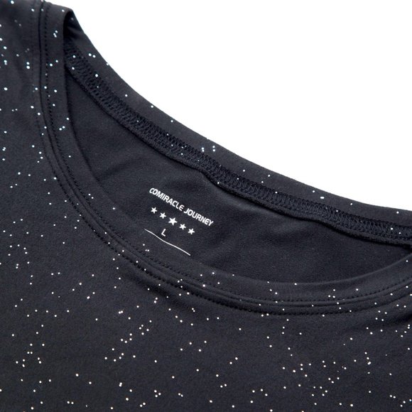 Silver Confetti TShirt, Sequins Relaxed Black Tee - Picture 5 of 7